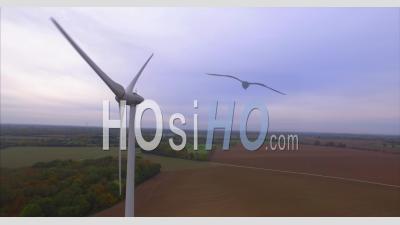 Wind Turbines In Normandy, France – Close Up Aerial Video Drone Footage 