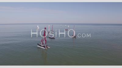 Sailboat On English Channel, Villers-Sur-Mer - Video Drone Footage