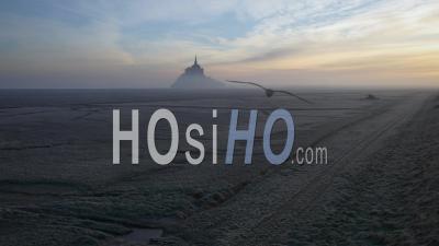 Mont-Saint-Michel, In The Mist, Normandy, France - Video Drone Footage