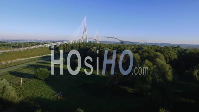 Pont De Normandie Suspension Bridge Near Le Havre, France – Aerial Video Drone Footage 