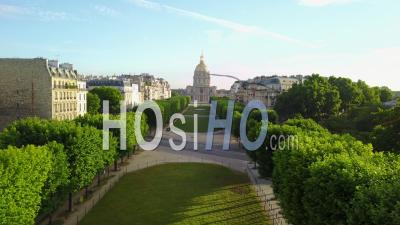 Les Invalides And The Saint-Francois-Xavier Church - Video Drone Footage