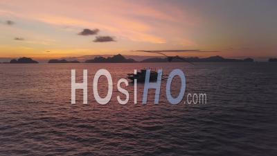 Philippino Boat At Sunset - Video Drone Footage