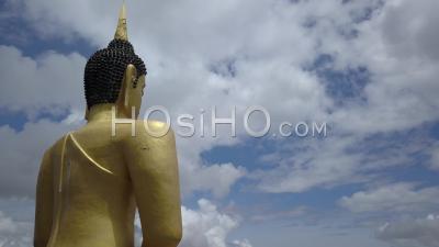 Golden Buddha At Phu Salao Temple And Mekong River - Video Drone Footage