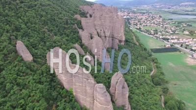 Chain Of Rocks Called The Penitents, Les Mees, Alpes-De-Haute-Provence, France - Video Drone Footage