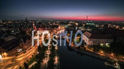 Ostrow Tumski, Cathedral Of St. John The Baptist, Katedra Swietego Jana Chrzciciela, Old Town, Wroclaw, Night - Video Drone Footage