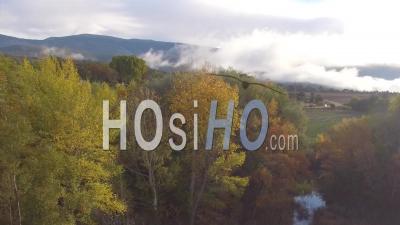 Autumn Mist At A Lake In The Morning In The French Countryside – Aerial Video Drone Footage