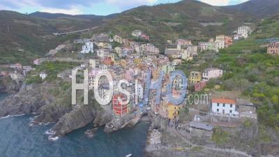 Aerial View Of Riomaggiore, Cinque Terre, Five Lands Italy - Video Drone Footage
