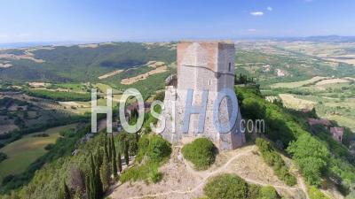 Castiglione D'orcia, Tuscany. Aerial View Of Medieval Tower. Italy - Video Drone Footage