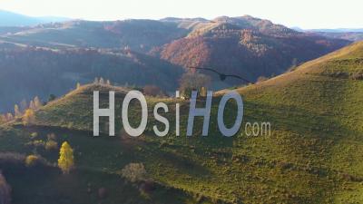 Flying Above Mountain Huts At Autumn - Video Drone Footage