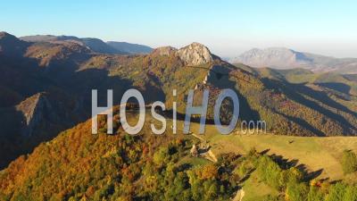 Flying Above Autumn Mountain Scenery - Video Drone Footage