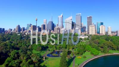 Beautiful Aerial View Of Sydney Skyline From Royal Botanic Garden, Australia - Video Drone Footage