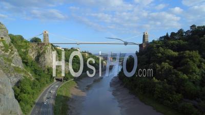 The Clifton Suspension Bridge Spans The Avon Gorge And The River Avon, Linking Clifton In Bristol To Leigh Woods In North Somerset England - Video Drone Footage