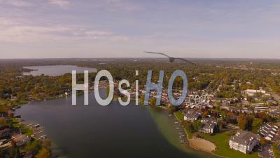 Flying Over Lake House Neighborhoods Keego Harbor Michigan - Video Drone Footage