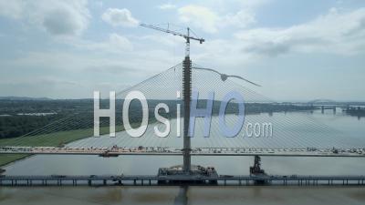 The Mersey Gateway New Bridge Construction Runcorn To Liverpool England - Video Drone Footage