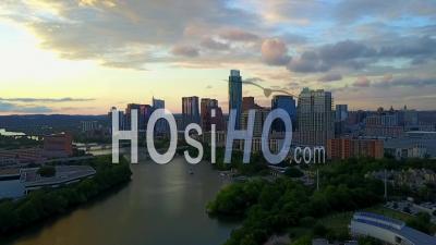 Evening Light On Downtown Austin Texas Usa - Video Drone Footage