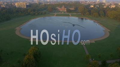 Drone Video Of Round Pond Kensington Gardens Hyde Park London England - Video Drone Footage