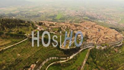 Aerial Footage Of Farmland And A Village In Tuscany Italy - Video Drone Footage