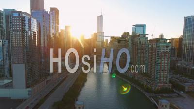 Downtown Chicago And Chicago River Illinois Usa Drone Footage - Video Drone Footage