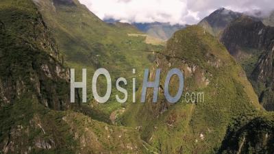 Route To Machu Picchu In The Andes Mountains Near Aguas Clientes Peru - Video Drone Footage