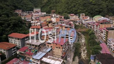 Village Of Aguas Clientes Peru In Th High Andes Nead Machu Picchu - Video Drone Footage