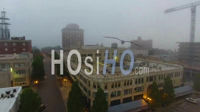 Downtown Asheville North Carolina At Sunrise In Morning Mist - Video Drone Footage
