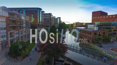 Downtown Greenville South Carolina At Sunset - Video Drone Footage