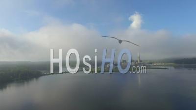 Misty Lake And Asheville Coal Fired Power Plant North Carolina - Video Drone Footage