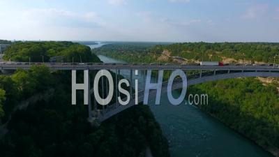Lewiston Queenston Bridge Over Niagara Gorge Between Canada And United States - Video Drone Footage