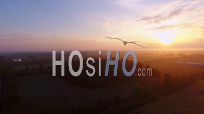 Sunrise Over Rural Farm Country Ridgeway Ontario - Video Drone Footage
