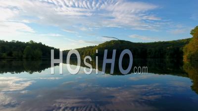 4k Aerial Of Mountain Lake At Sunrise Appalachia South Carolina - Video Drone Footage