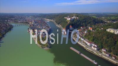 The City Of Three Rivers Passau Bavaria Germany - Video Drone Footage