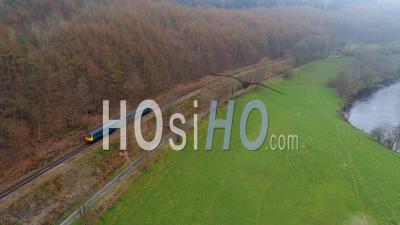 Llangollen Commuter Train Wales Uk - Video Drone Footage