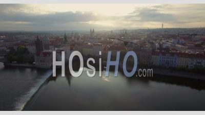 Vltava River Prague Czech Republic - Video Drone Footage