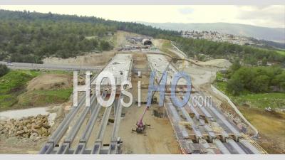 Projet De Construction D'une Grande Autoroute De Ponts Et Tunnels En Israël - Vidéo Drone