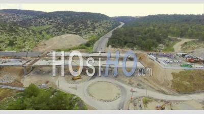 Large Highway Construction Project Of Bridges And Tunnels In Israel - Video Drone Footage