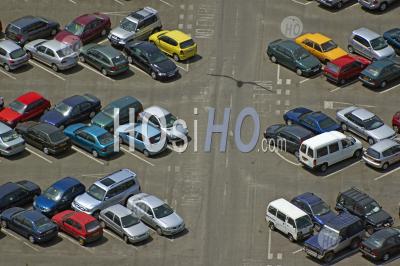 Crowded Carpark Full Of Cars, Gibraltar. - Aerial Photography