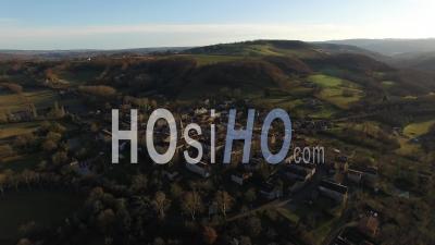 Aerial View Of A Small City On Top Of A Hill In The South-Ouest, Filmed By Drone, France - Video Drone Footage