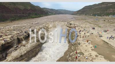 Hukou Waterfall Or The Yellow River Shanxi China - Video Drone Footage