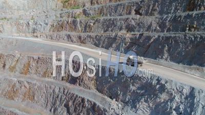 Large Truck Hauling Rock Bardon Hill Quarry Coalville Uk - Video Drone Footage