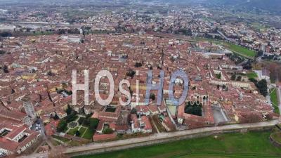 Aerial Shot, Beautiful Panorama Of Lucca City, An Ancient Town In The Middle Of Tuscany, Italy, Filmed With Drone - Video Drone Footage