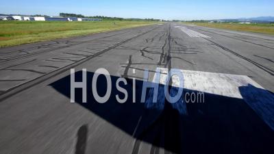 Small Plane Shadow On Runway Taking Off From Pitt Meadows Airport 