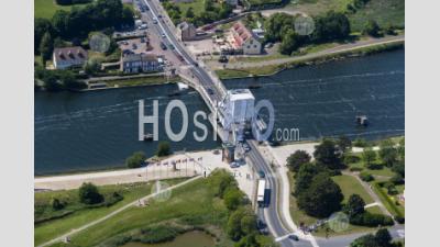 The Bridge Of Bénouville On The Caen Canal To The Sea, Which Replaced The Old Pegasus Bridge. France - Aerial Photography