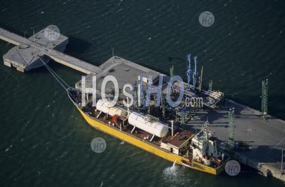 Gas Tanker At Wharf, France. - Aerial Photography