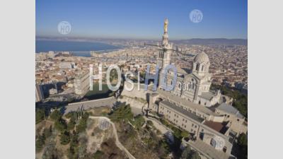 Notre-Dame-De-La-Garde Overlooking Marseilles, Seen By Drone - Aerial Photography