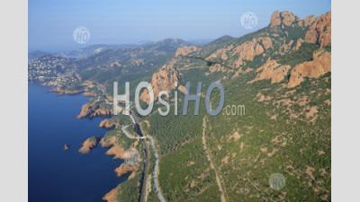 Road And Massif De L'esterel, Var - Aerial Photography