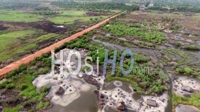 Salt Marshes By The Sea In Ouidah - Video Drone Footage