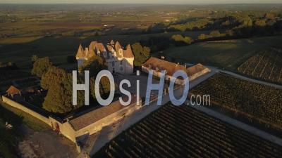 Aerial View Castle Of Monbazillac, Historical Monument, Sweet Botrytized Wines Have Been Made In Monbazillac