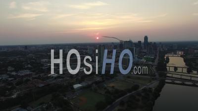 Aerial View Of Austin Skyline At Nightfall - Video Drone Footage