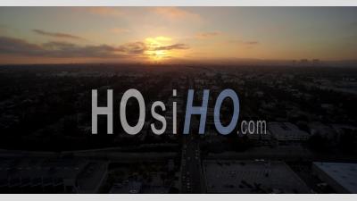 Aerial View Of Los Angeles City And West Hollywood At Sunset - Video Drone Footage