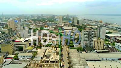 Green Crane Near Douala Port - Video Drone Footage